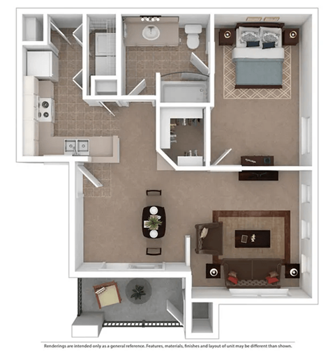 Floor plan for 1 bed, 1 bath, 690 sqft